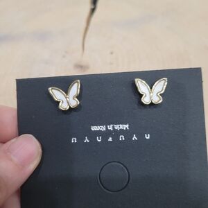 Brand New Gold Tone White Butterfly Earrings